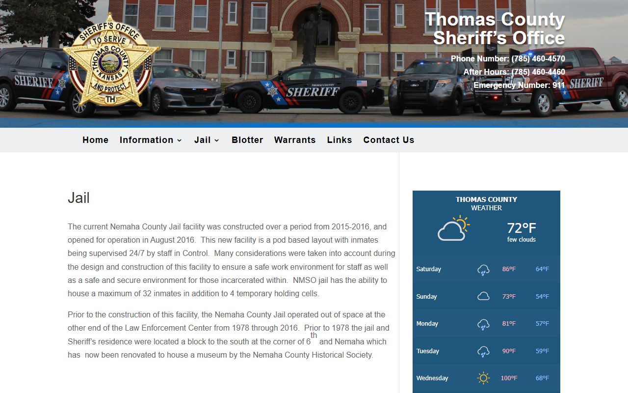 Thomas County Jail inmate lookup jail information page