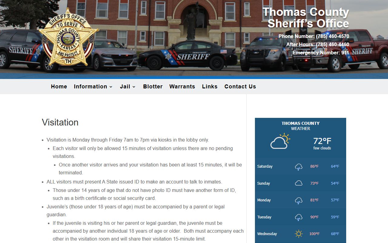 Thomas County Jail visitation rules for inmates